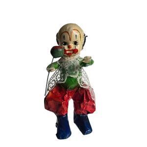 Vintage Paper Mache Clown With Balloon, With Lace Collar 5 1/2 in Vintage